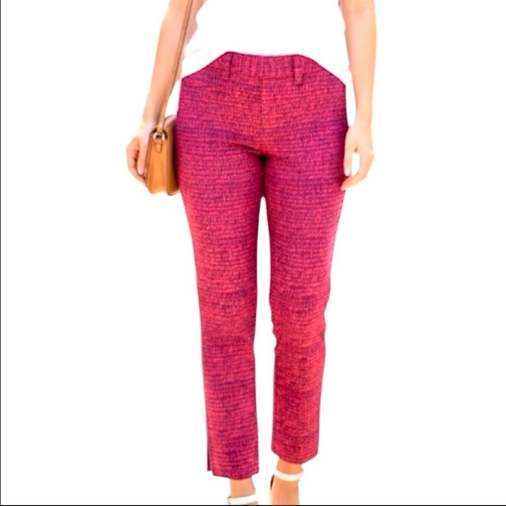 Anne Taylor Loft Marisa Vibrant Pink and Red Patterned Pants zipper slits size 6